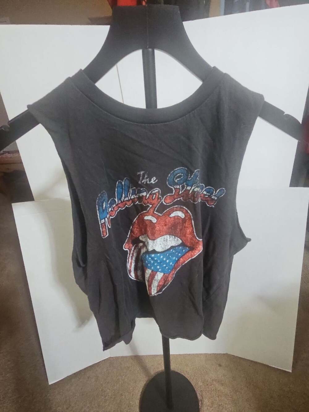 The Rolling Stones Tank Top Size S Gray American Flag Tongue Logo